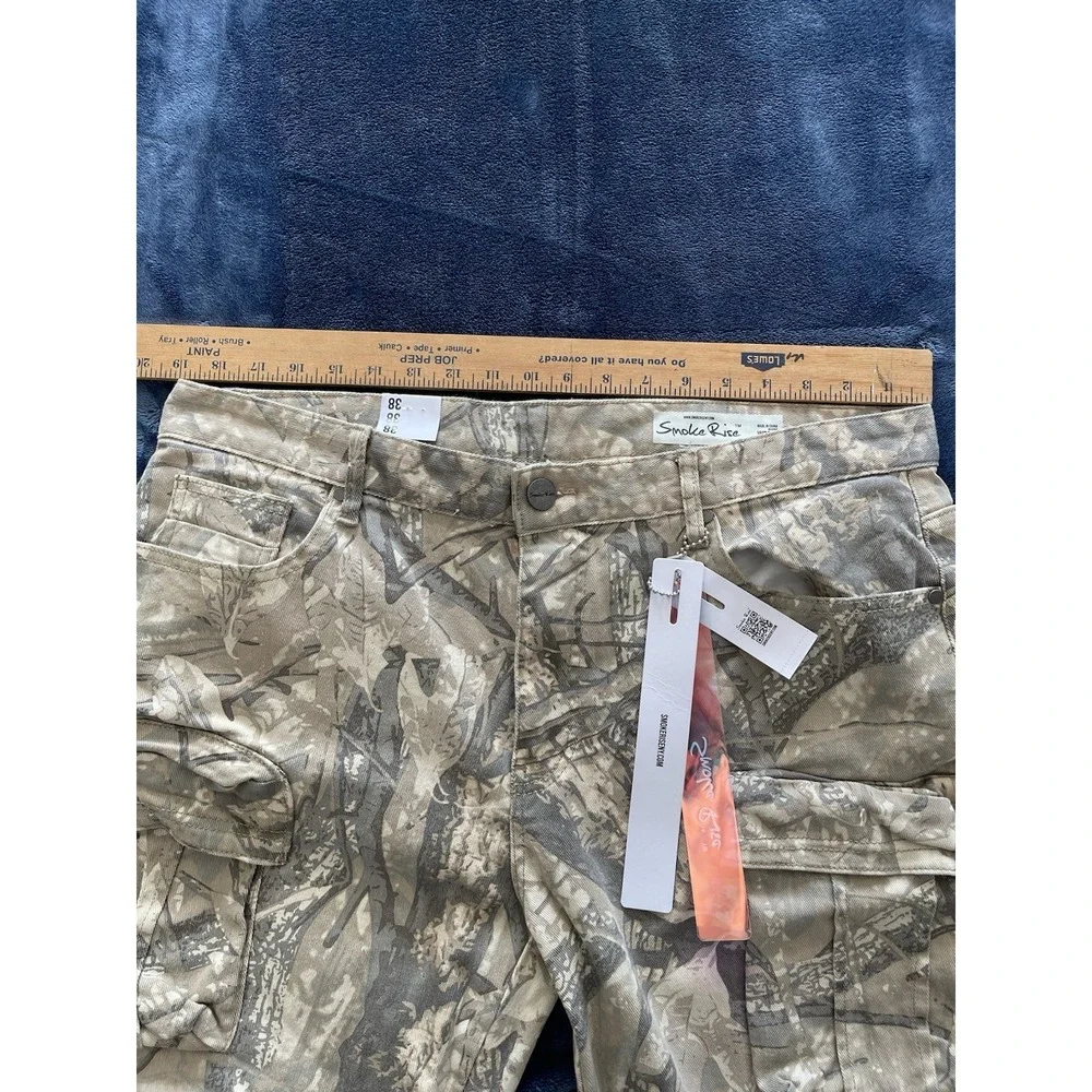 NWT Smoke Rise Cargo Pants Mens 38/34 Sand Camo Straight Stacked Fit - 6 Pockets